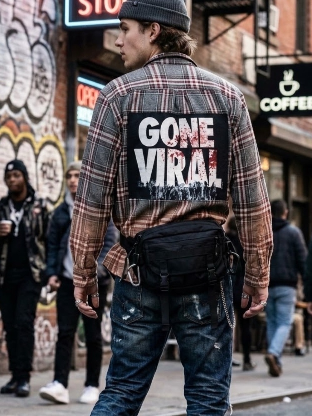 Upcycled “Gone Viral” plaid with back patch Save 25% on bundles of 2 or mo…